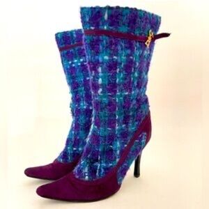 Dolce & Gabbana Tweed Suede Purple Boots Women's Size 40 Vintage 1996 Y2K